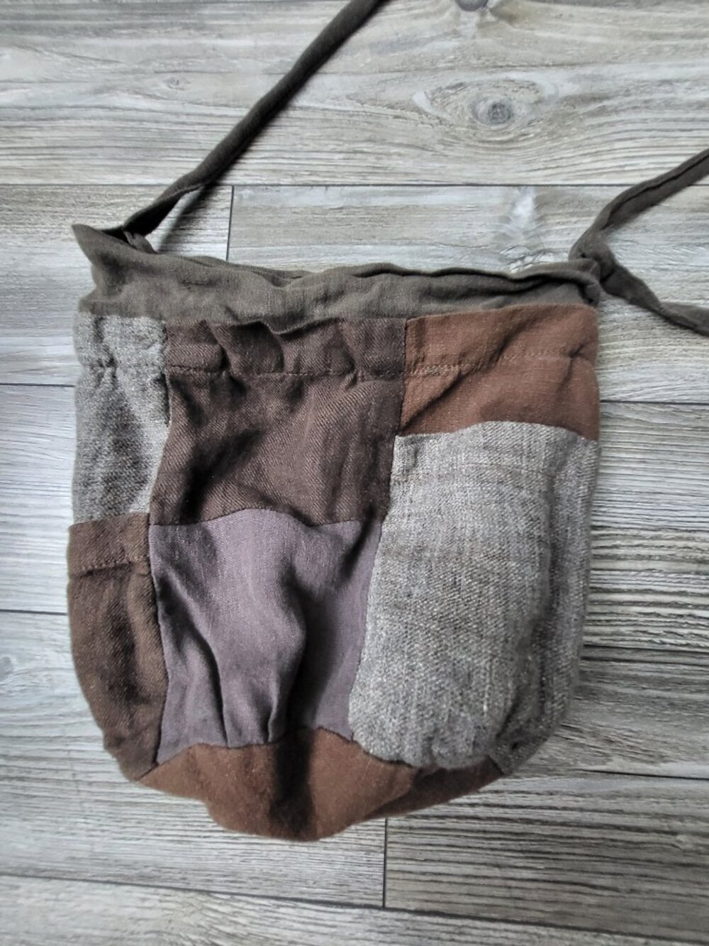 Linen Bag Patchwork Crossbody Bucket Bag Boho Hippie